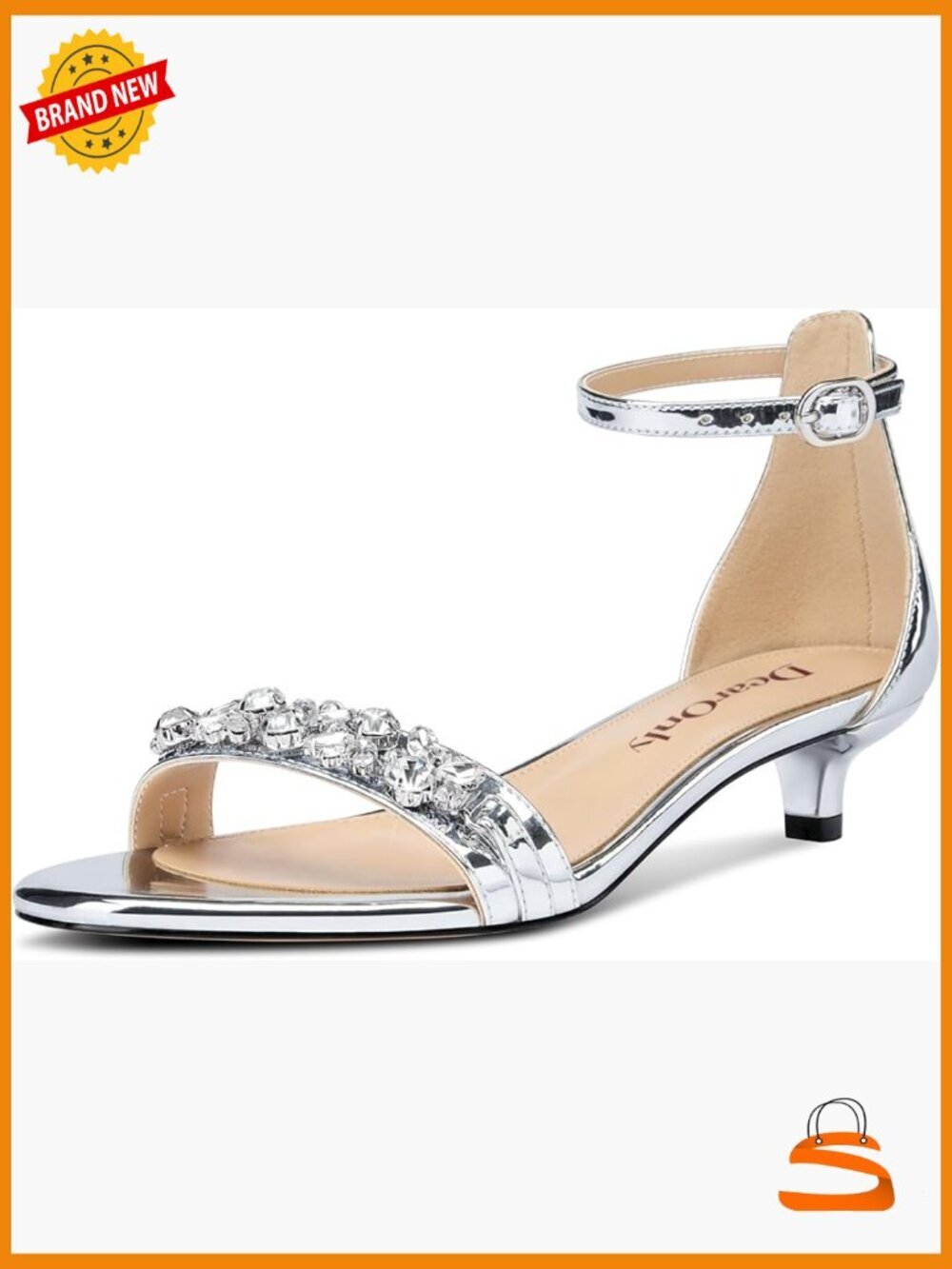 Kitten Heel Peep Toe Ankle Strap Sandals Rhinestone Crystal Buckle Office Dress